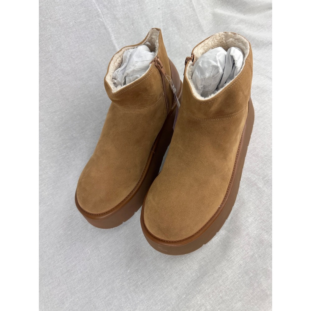 Wild Fable Women Platform Ankle Boots Cognac Brown Faux Suede Shearling Lined 11 - Picture 2 of 5
